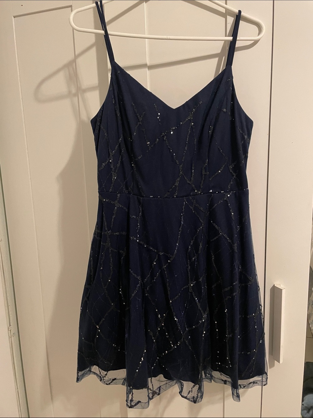 City Studio Navy Sequin Spaghetti Strap Party Dress